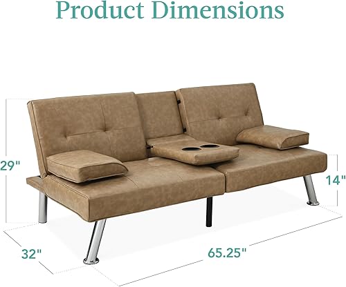 Miniatura 32 de Futón sofá cama para entretenimiento Best Choice Products, moderno, se dobla y reclina, muebles, con posavasos Negro -,Azul,Borgoña,amarillo