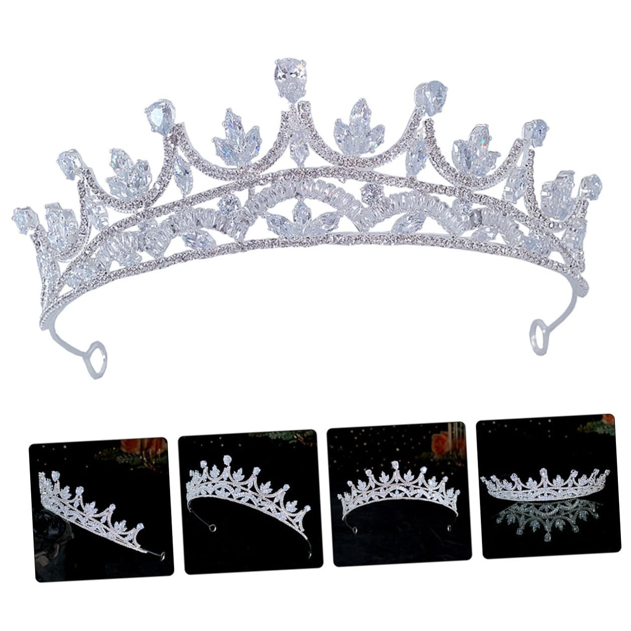 Zirkon Brautkrone Haarreif Damen Kronenstirnband Leicht Formstabil für Hochzeit Party Mädchen Haaraccessoire
