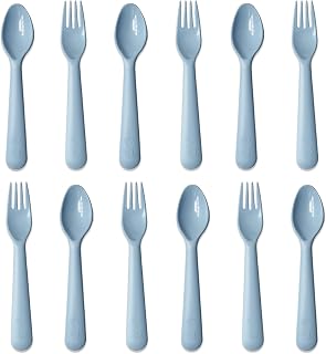 Muulaii 12 Pcs Plastics Toddler Utensils kids Silverware Baby Spoons and Forks Set Baby Feeding Dinnerware Utensils BPA Free Microwave Dishwasher and Freezer Safe (Blue)