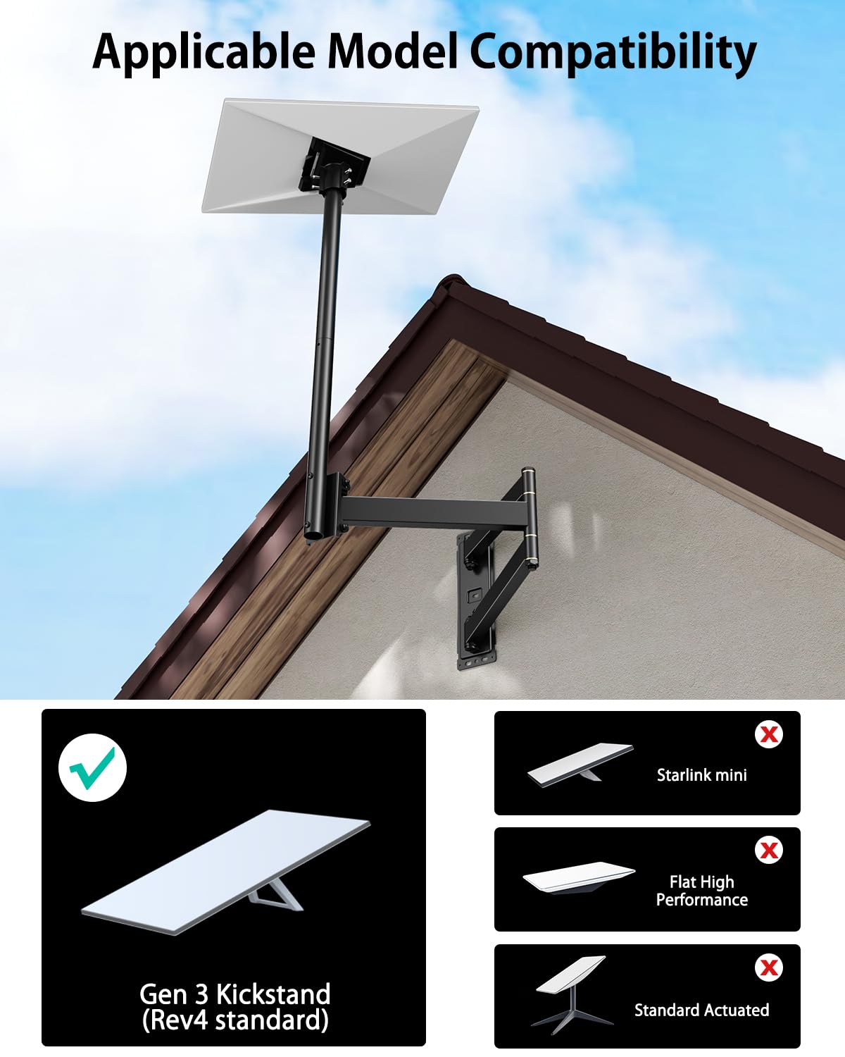 WHYFONE Starlink Gen 3 Mount, 360° regolabile V3 Long Wall Mount, Heavy Duty Pivot Starlink montaggio a parete, Starlink Gen3 Pole Mounting Kit con Gen 3 Tubo Adattatore per Gen3 Starlink Internet Kit