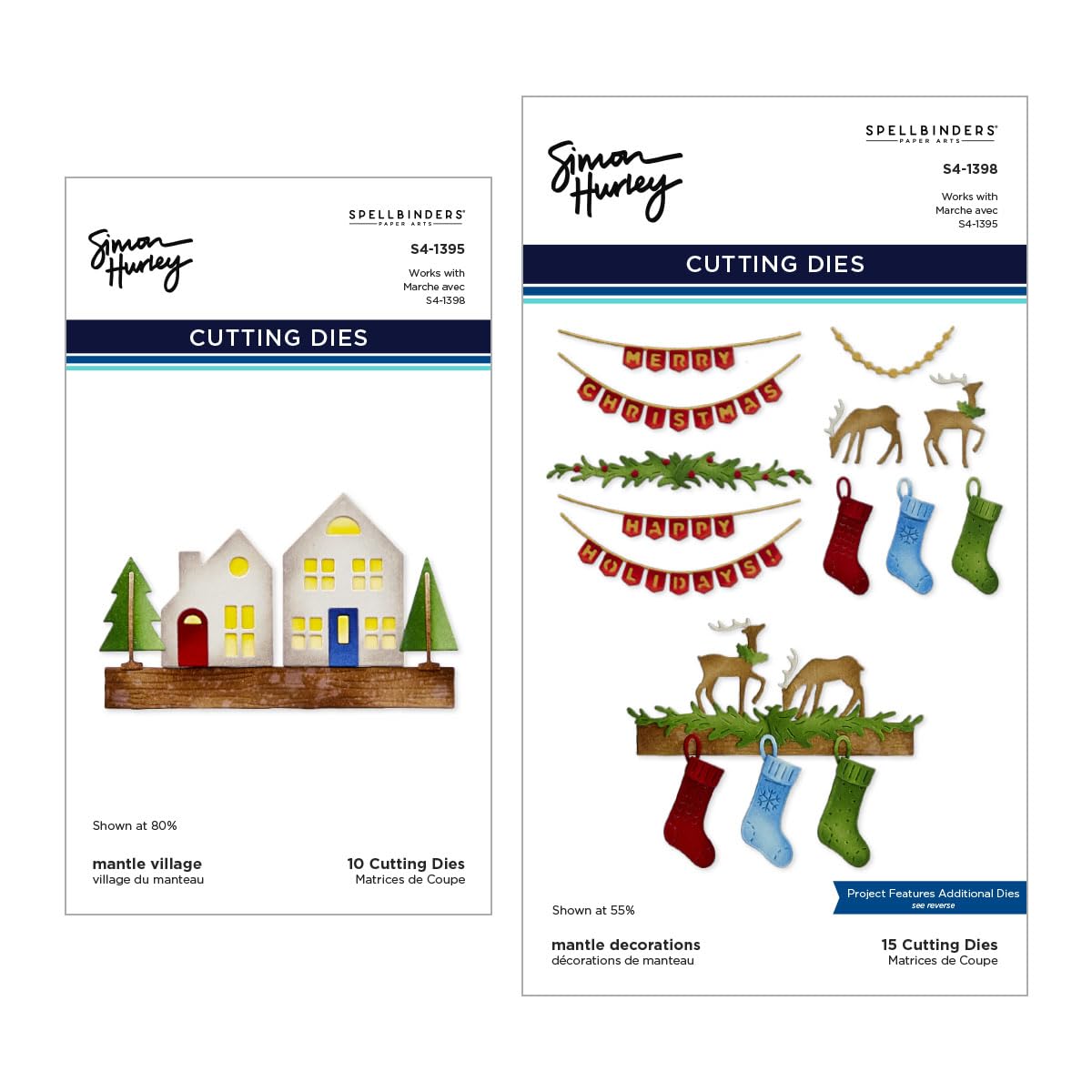 Spellbinders Mantle Village and Decorations Etched Dies Bundle from The Timeless Trees Collection by Simon Hurley