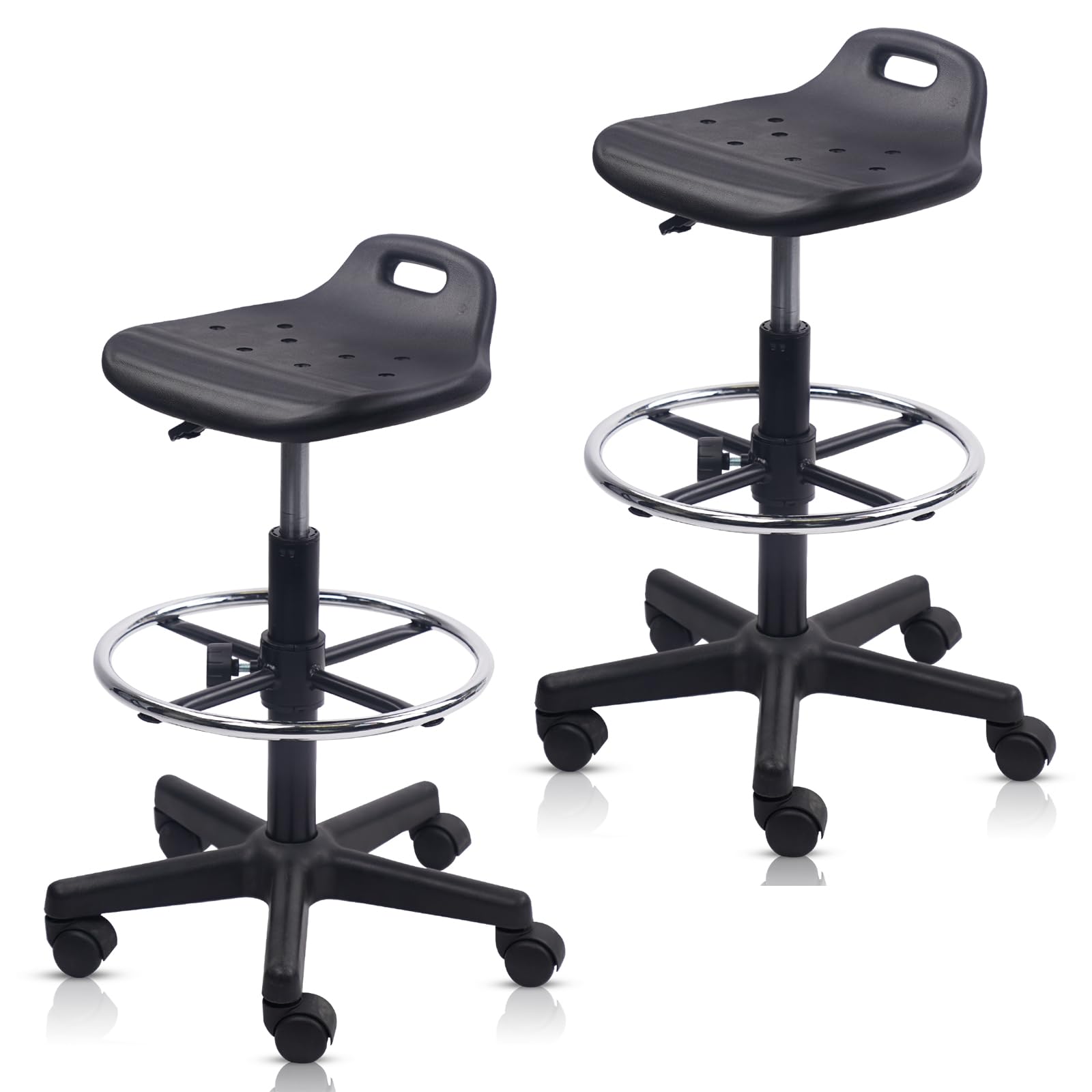 KLASIKA Drafting Rolling Stool Adjustable Height with Foot Rest Breathable Seat Cushion Swivel Stools with Wheels, Multi-Purpose Work Stool for Shop,