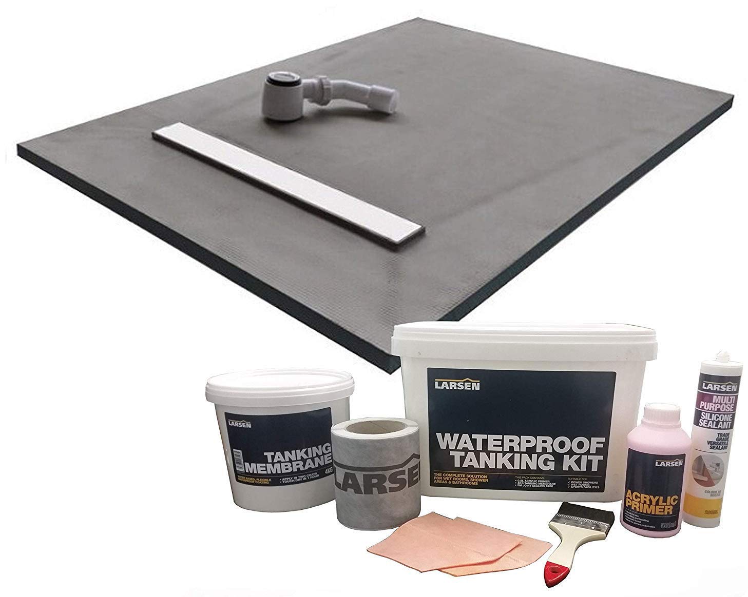 Nassboards Tile On Grate Linear Wetroom Shower Tray & Larsen Kit