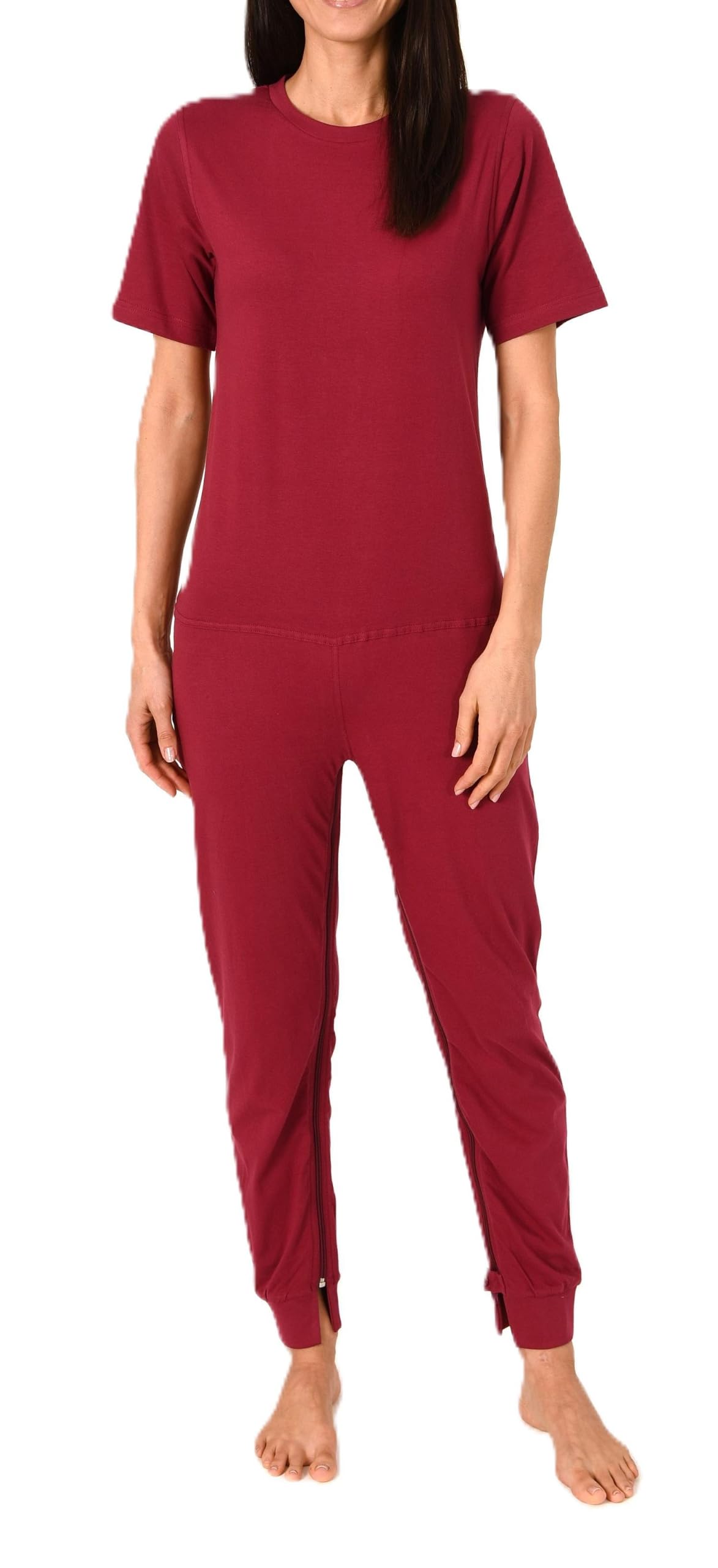 Normann Care Damen Pflegeoverall Kurzarm Schlafanzug mit Langen Bein und Reißverschluss am Bein