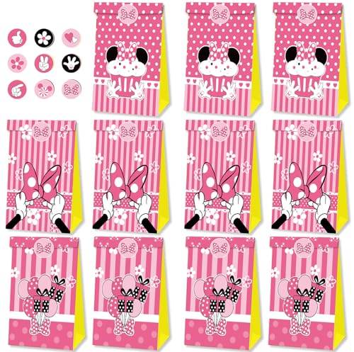 Fprl 24 Pcs Mouse Party Favor Bag Paper Goodie Bags Paper Gift Bag Birthday Party Supplies Candy Bag with Stickers for Adults Birthday Decorations