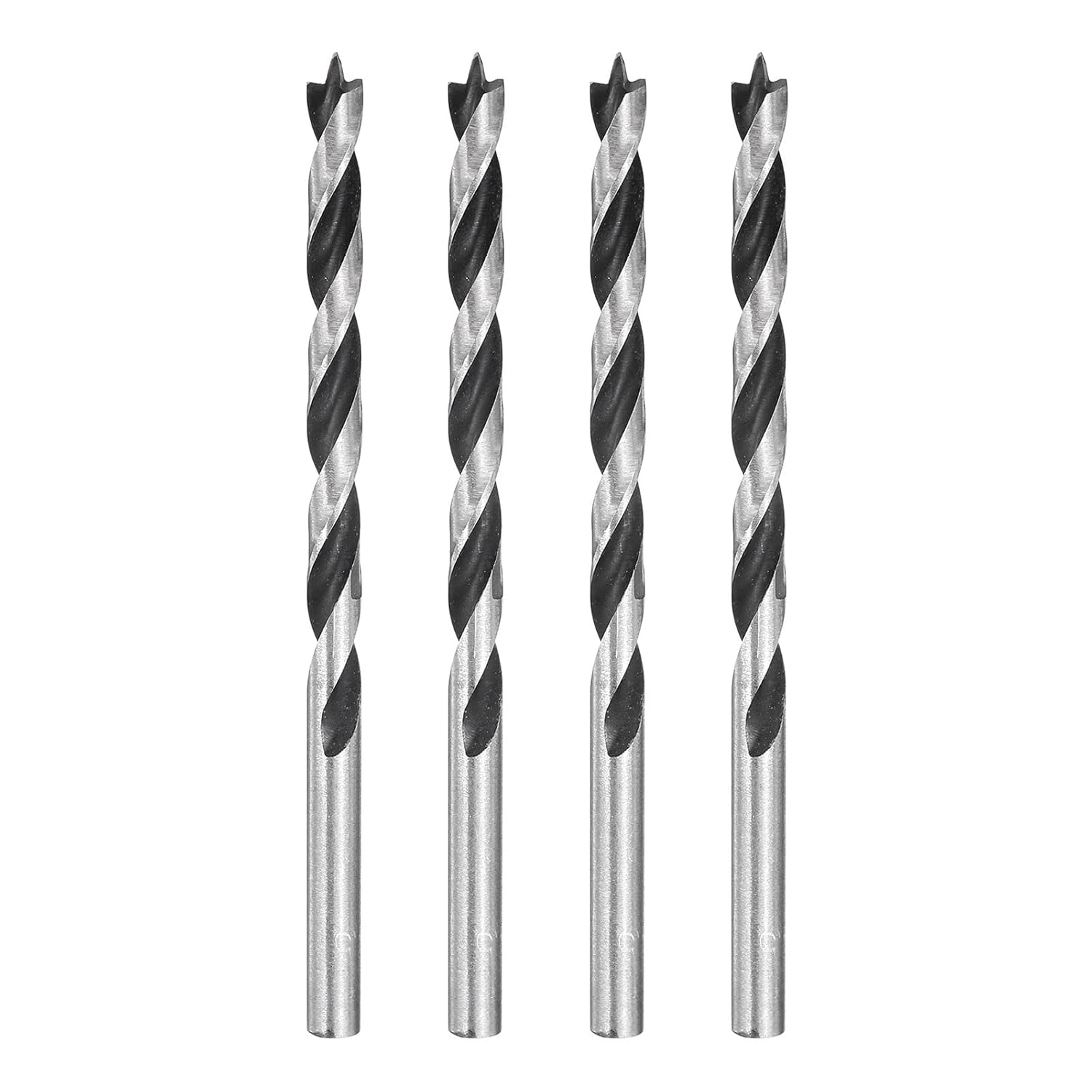 HARFINGTON 4pcs Brad Point Drill Bits 4.5mm(5/32") Dia Straight Round Shank Metric Brad Point Spiral Twist Drill Bits for Softwood Hardwood Plywood Plastic Rubber, Silver Tone