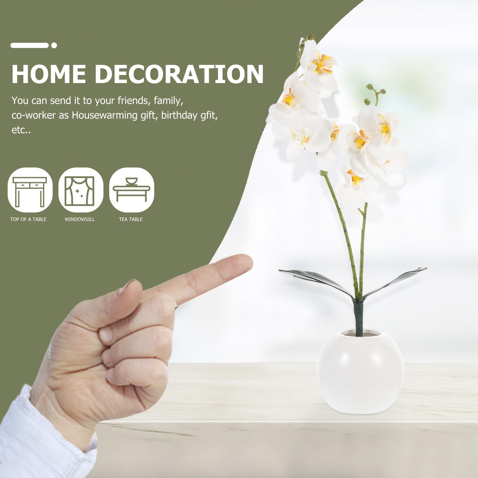 Fausse Orchidée Phalaenopsis en Pot Blanc Fleurs Artificielles en Soie, Décoration Intérieure Chic sans Arrosage ni Lumière pour Anniversaire ou Pendaison de Crémaillère
