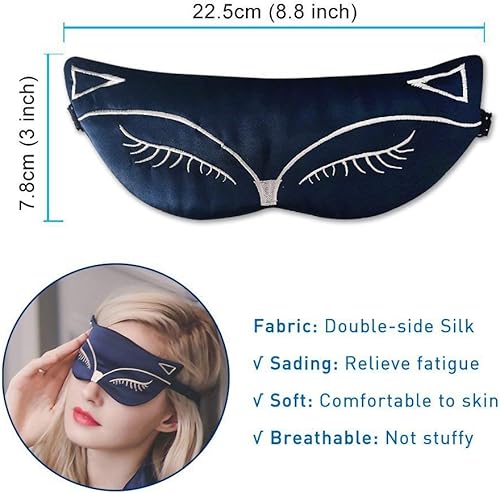 Miniatura 3 de Antifaz de seda natural para dormir, con bloqueo de luz, cómoda máscara de noche de zorro con correa ajustable, ideal para viajes, trabajo por