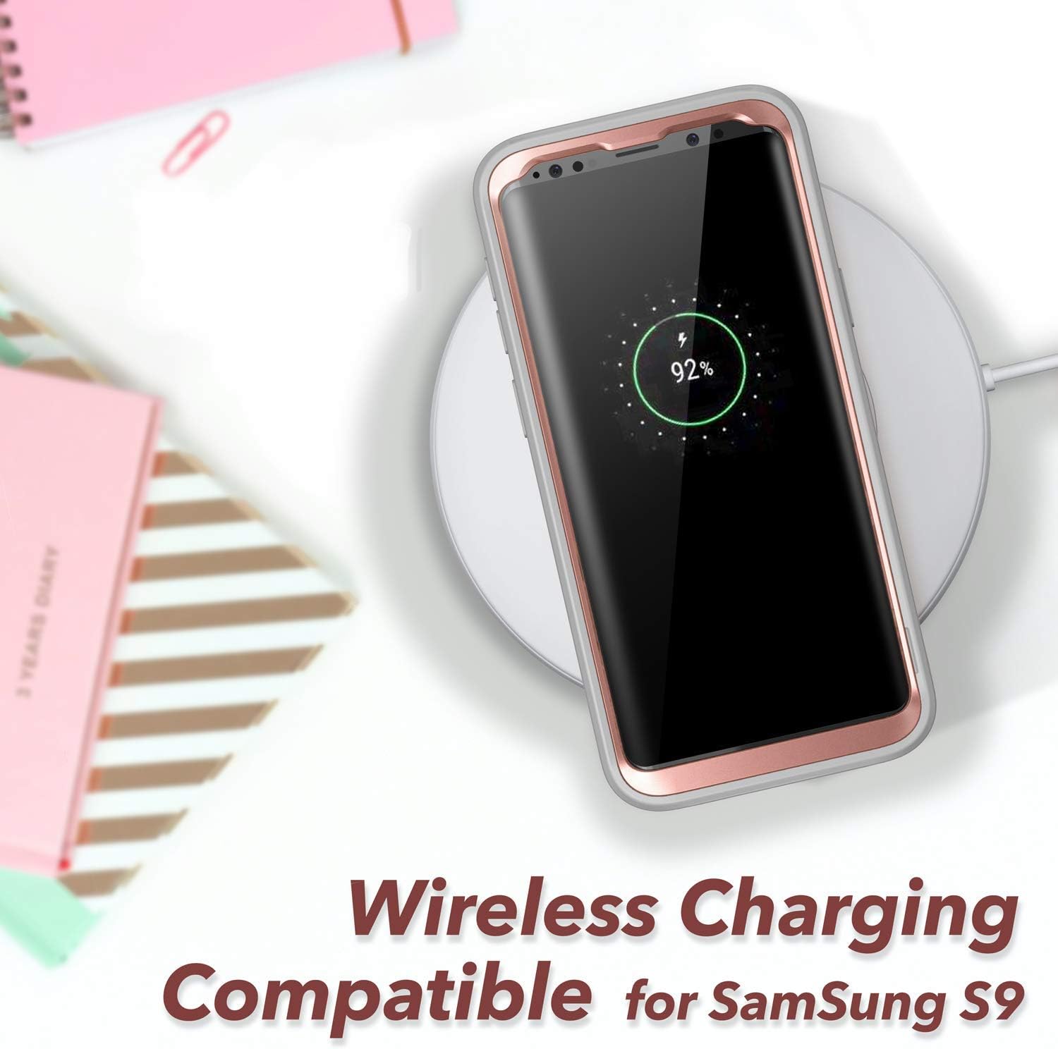 YOUMAKER Galaxy S9 Case,Rose Gold with Built-in Screen Protector Heavy Duty Protection Shockproof Slim Fit Full Body Case Cover for Samsung Galaxy S9 5.8 inch - Rose Gold/Gray