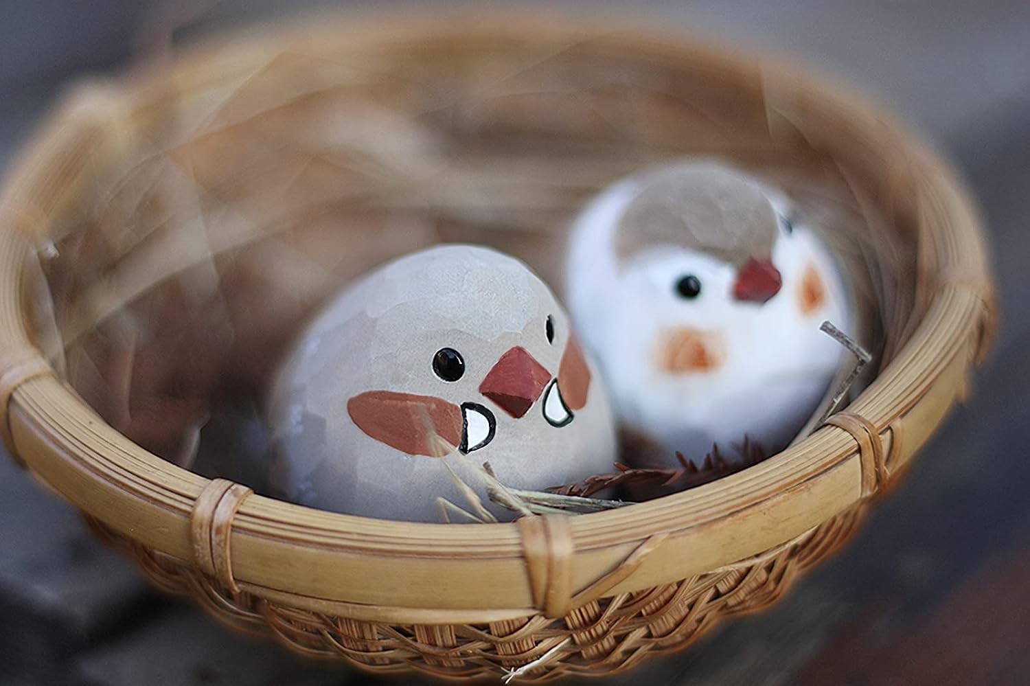 Zebra Finch Bird Ornament Hand Carved Painted Wooden Bird Statues for Home Decor (Grey and Brown),Grey,brown