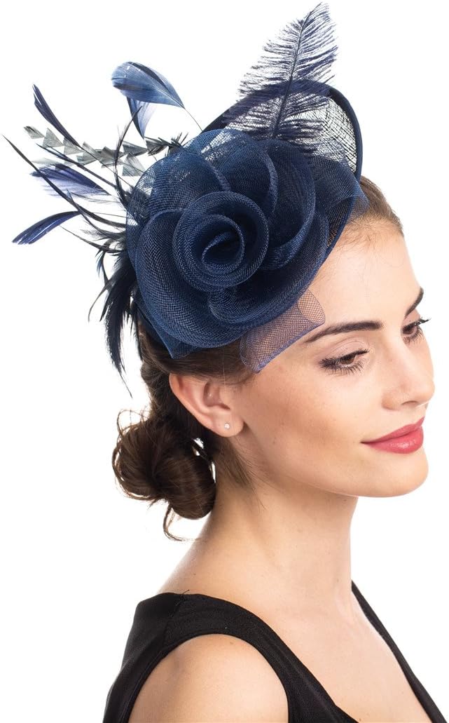 SAFERIN Women's Fascinators Feathers Tea Party Hat Veil Headband with Hair Clip for Cocktail Church