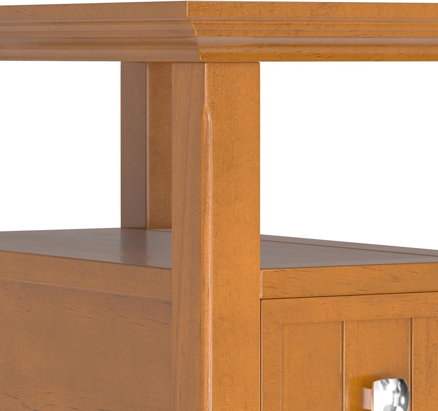 SIMPLIHOME Acadian Narrow Side Table - 14 inch Wide Solid Wood Rectangular End Table with Drawer and Open Shelf in Light Golden Brown, Transitional Nightstand or Lamp Stand for Living Room or Bedroom