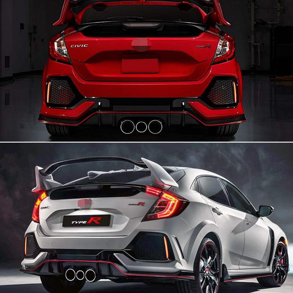 Smoked Lens LED Bumper Reflector Lights Tail Brake Rear Fog Lamps for 2017-up Honda Civic Hatchback, Type-R or SI 4-Door Sedan