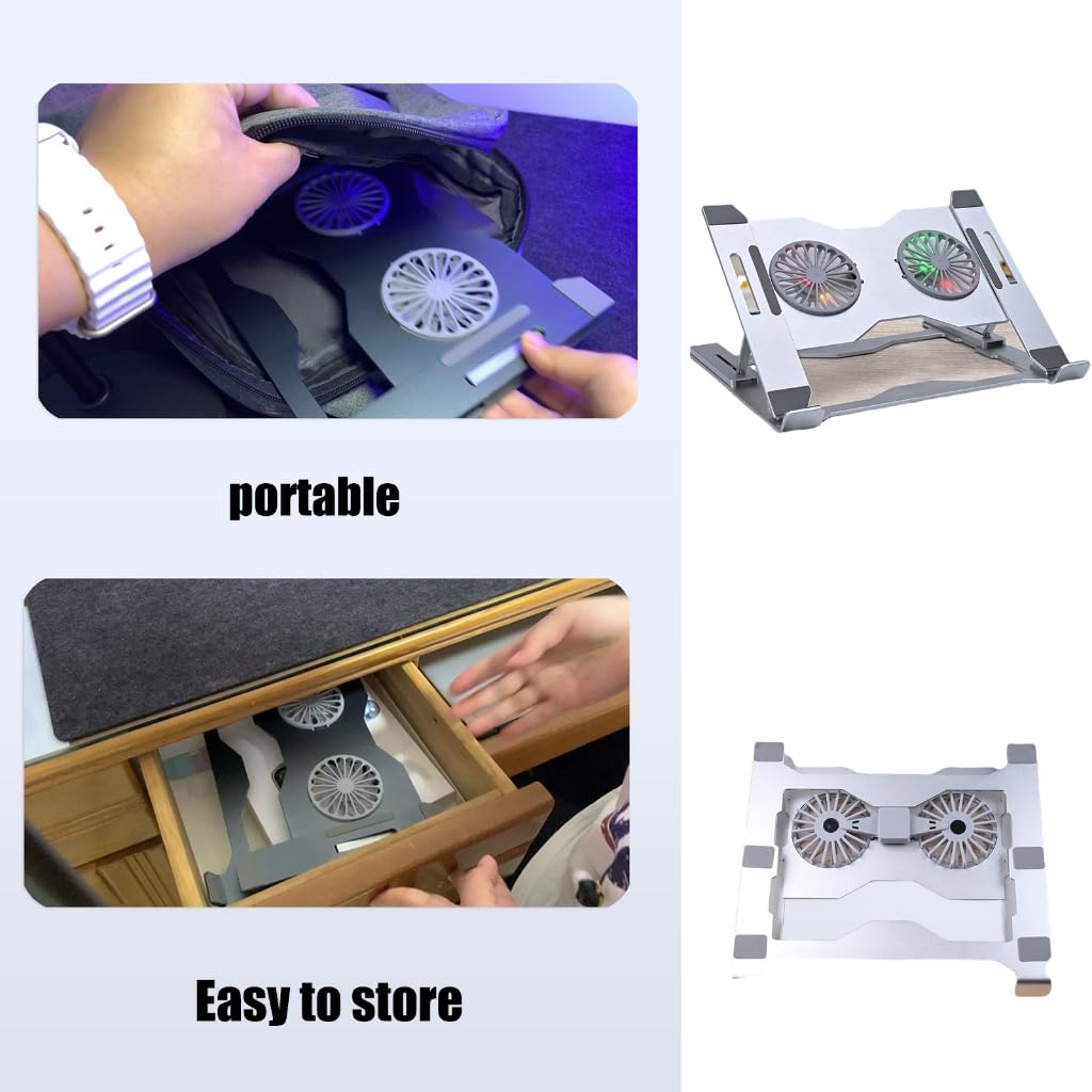 Soporte ergonómico para portátil con ventilador grande y soporte en ángulo Almohadilla de refrigeración de aluminio