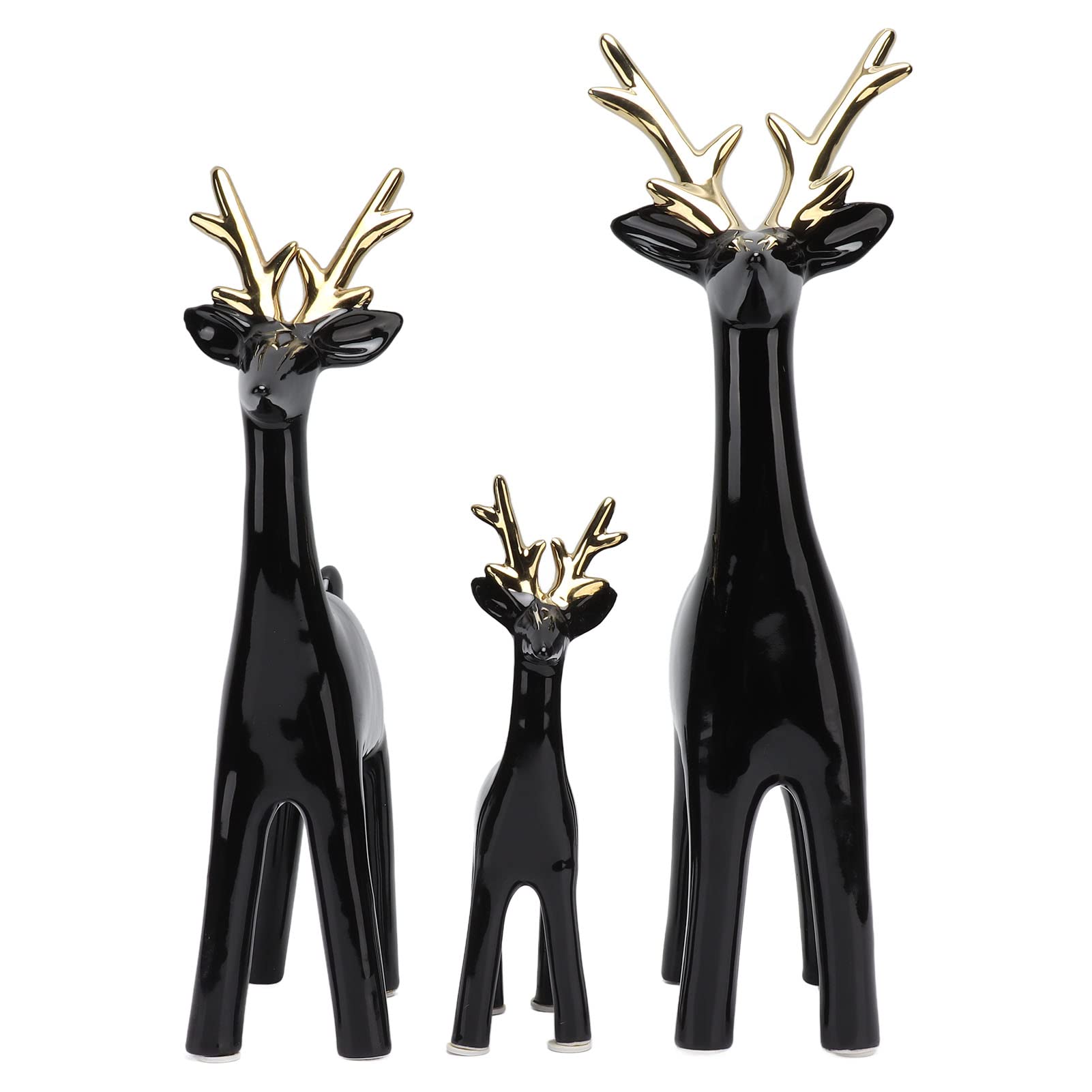 Juego de 3 figuras de reno de resina para decoración de mesa o vino (oro negro)