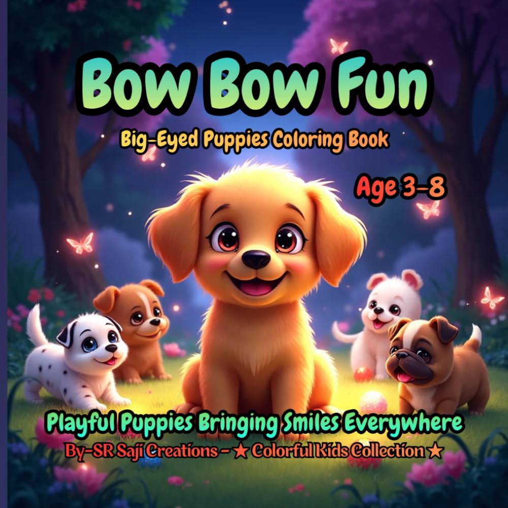 Bow Bow Fun: Big-Eyed Puppies Coloring Book: Playful Puppies Bringing Smiles Everywhere (For Ages 3–8) (Big-Eyed Friends Coloring Series)