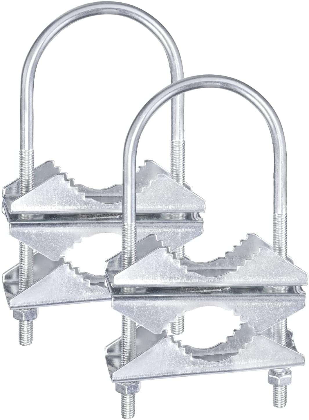 Double Antenna Mast Clamp V-Jaw Bracket U Bolts Pipe Mounting Hardware 2 Sets for Outdoor Yagi WiFi TV Lora Antenna