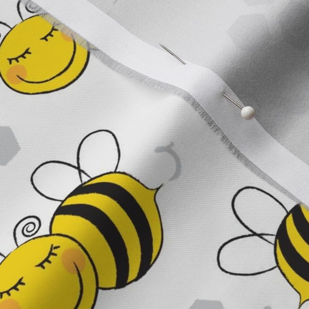 Spoonflower Fabric - Bees Hexagons Bee Cute Bug Insect Honeybee Summer Nursery Yellow Printed on Organic Cotton Sateen Fabric by The Yard - Sewing Quilting Apparel Home Decor