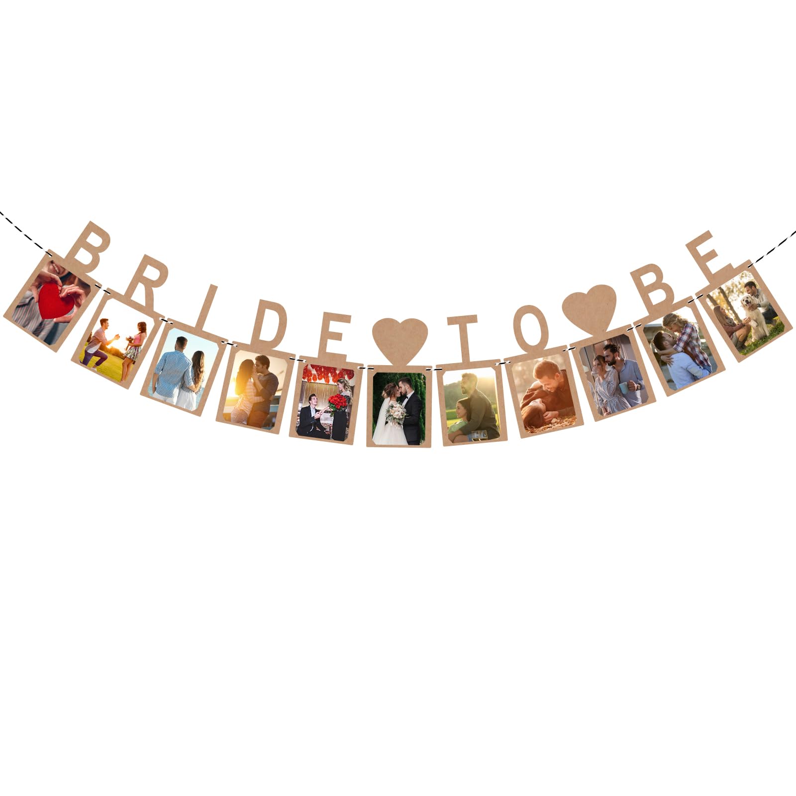 Lunhoo Bride to Be Photo Banner, Bridal Shower Decorations with Rope and Plastic Pin, Party Decorations for Bridal Shower, Wedding, Engagement, Bachelorette Party (Kraft Paper)