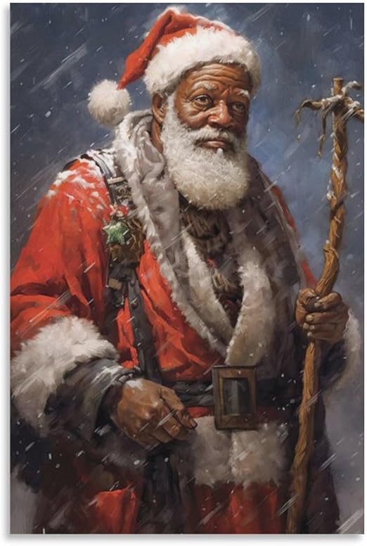 Christmas Mural Black Santa Claus Canvas Print Santa Claus