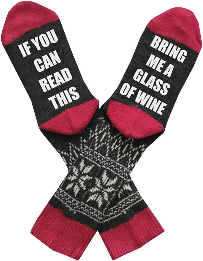 If You Can Read This Novelty Crew Dress Christmas Movies Socks With Funny Saying - Wine Socks Crazy Gift for Men Women One Size Red