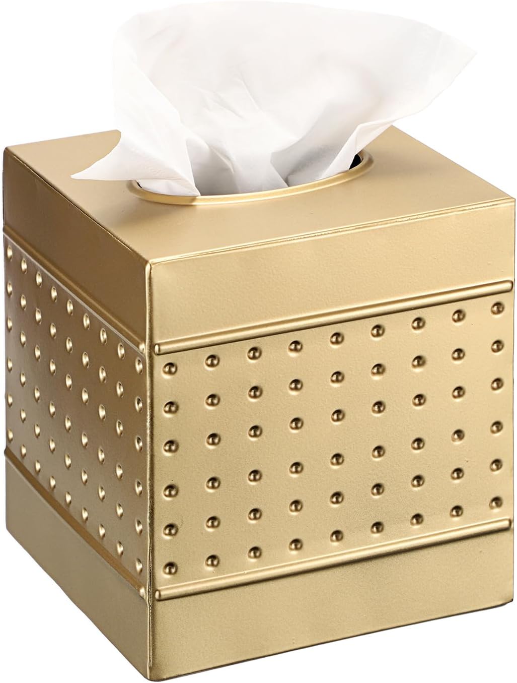 Kokone Tissue Box Cover Sturdy Galvanized Iron Square Tissue Box with Baked-on Paint Finish for Home,Office Elegant Cube Tissue Holder for Vanity Dresser Night Stand Toilet Tank Countertop, Gold