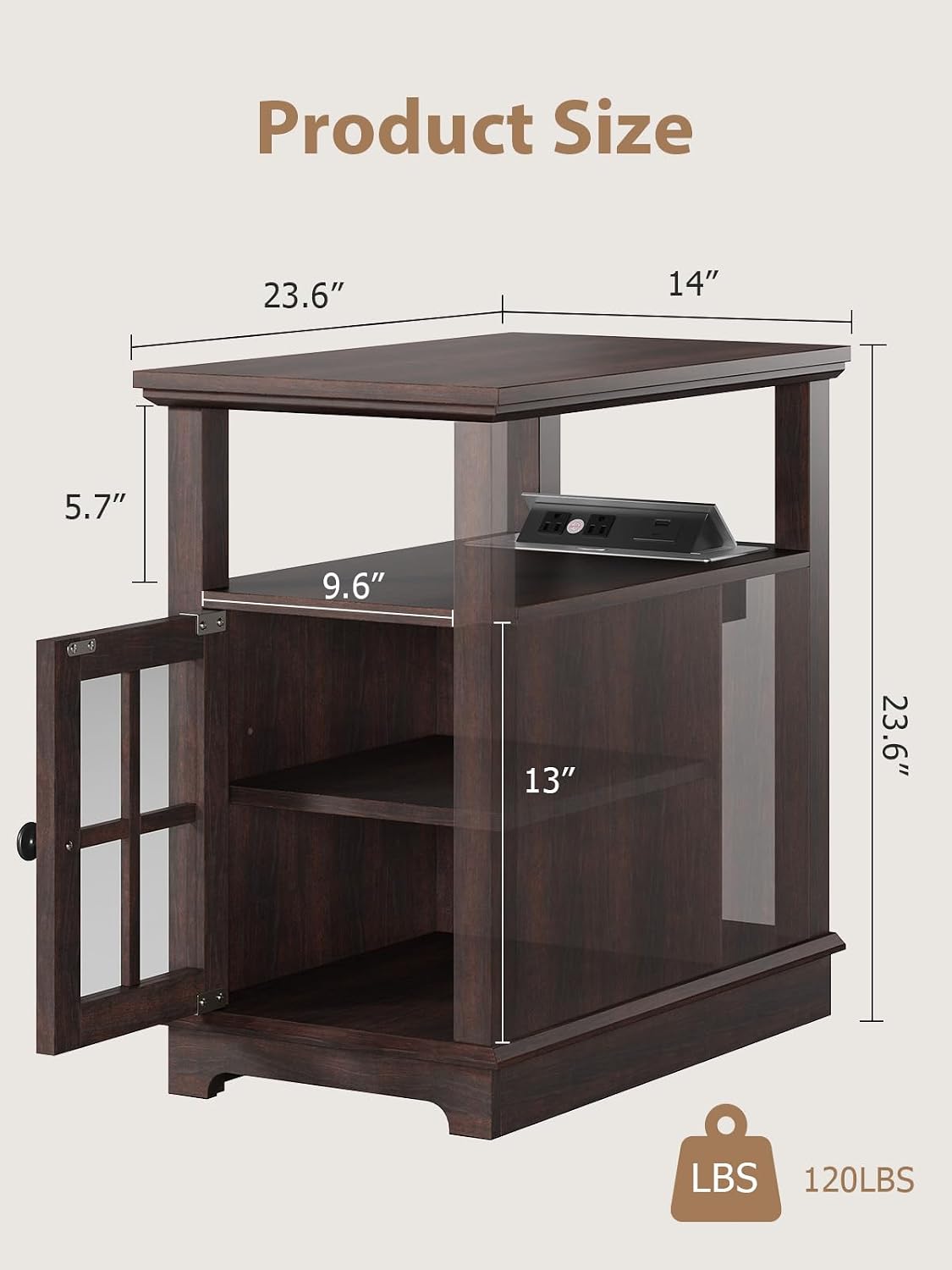 HIFYOBRO Narrow End Table with Charging Station, Flip Top Design, Type-C & USB Ports & Outlets, Adjustable Shelf for Storage in Living Room, Bedroom, Home Office image 3