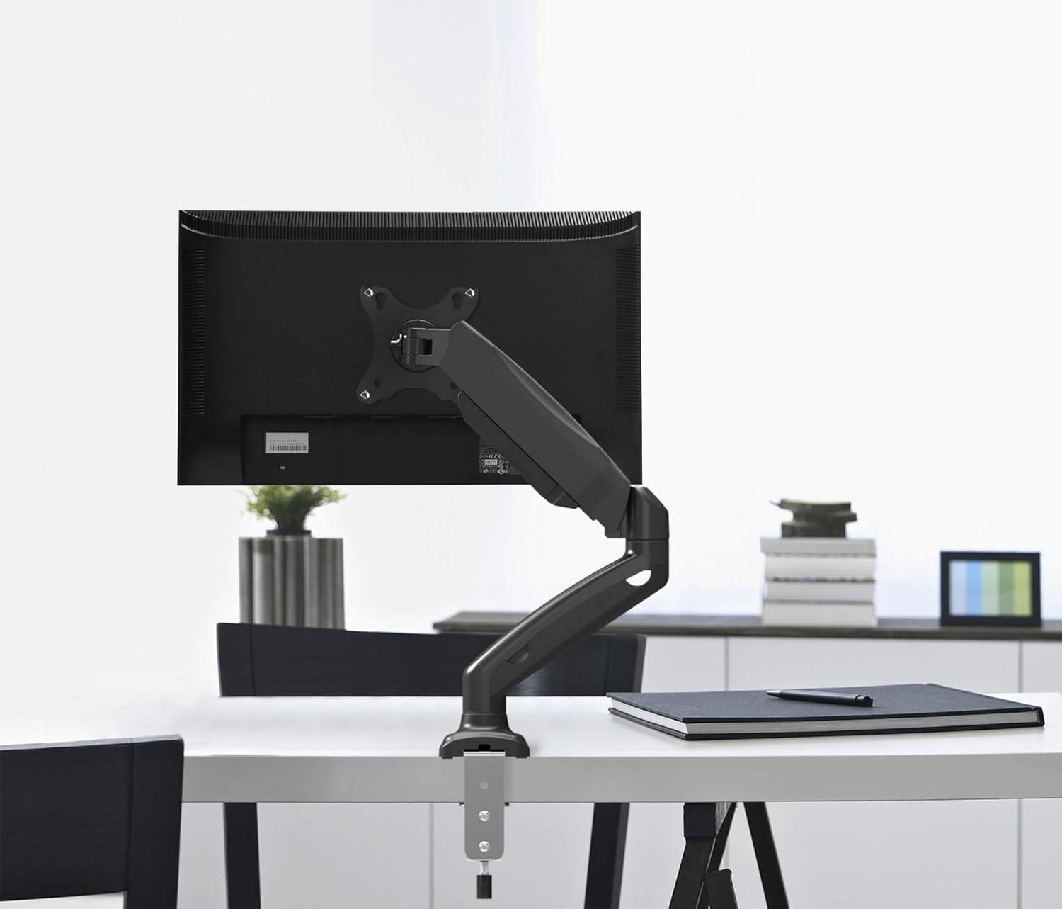 JIN OFFICE Single Monitor Gas Spring Arm | Supports 13-27″ Monitor | Height Adjustable Desk Mount| Monitor Stand with Gas Spring Adjustment (Black)