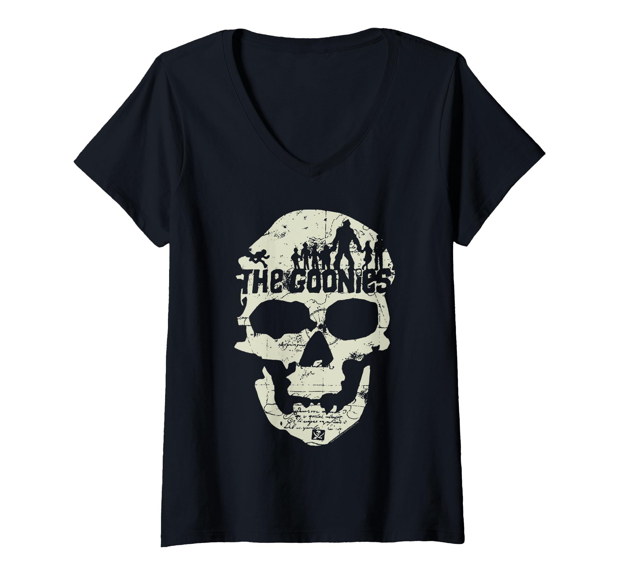 Womens The Goonies Skull Map V-Neck T-Shirt
