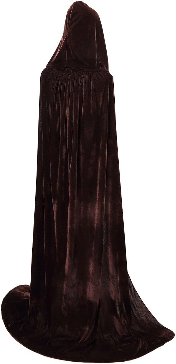 Full Length Hooded Velvet Cloak Halloween Christmas Fancy Cape Costumes 59" (Brown)