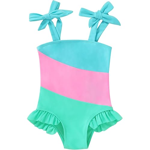 YOUNGER TREE Toddler Swimsuit Girl Color Block Stripe One-Piece Swimwear Baby Girl Bathing Suits