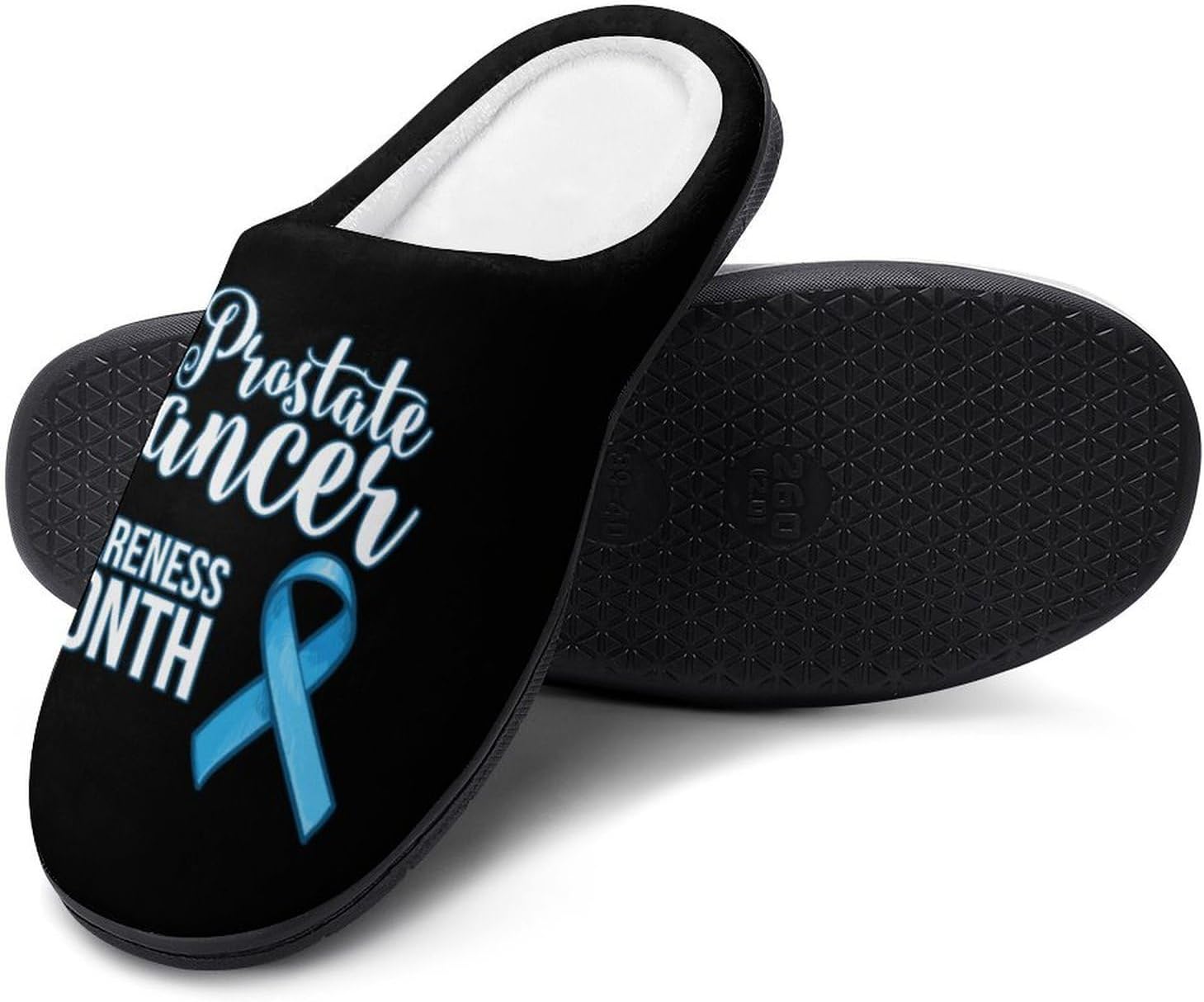 Prostate Cancer Awareness Blue Ribbon Women's House Slippers Memory Foam Warm Shoes Spa Rubber Sole Indoor Outdoor