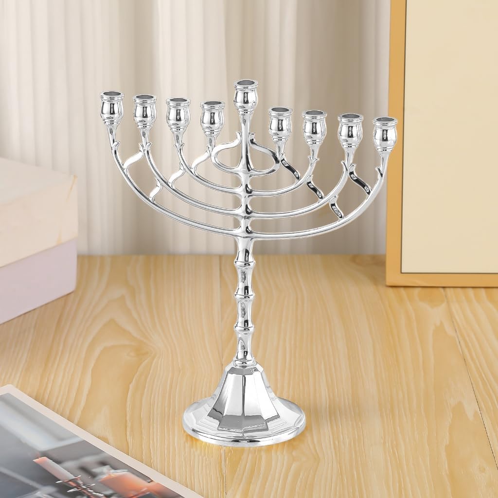 Metal Plated Menorah Candelabra 9 Branch Hanukkah Menorah Candle Holders Gift