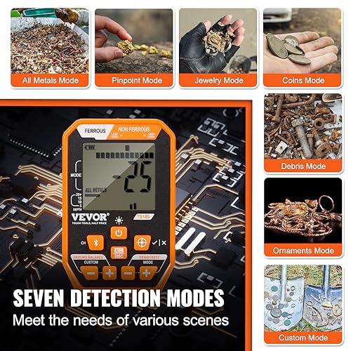 Miniatura 6 de Vevor Detector De Metales Profesional Mango De 99-127 Cm Detector Recargable Bobina De Búsqueda 30 Cm Pantalla Lcd Ip68 Impermeable 7 Modos Dsp Chip Auriculares Bluetooth Para Búsqueda De Monedas Oro