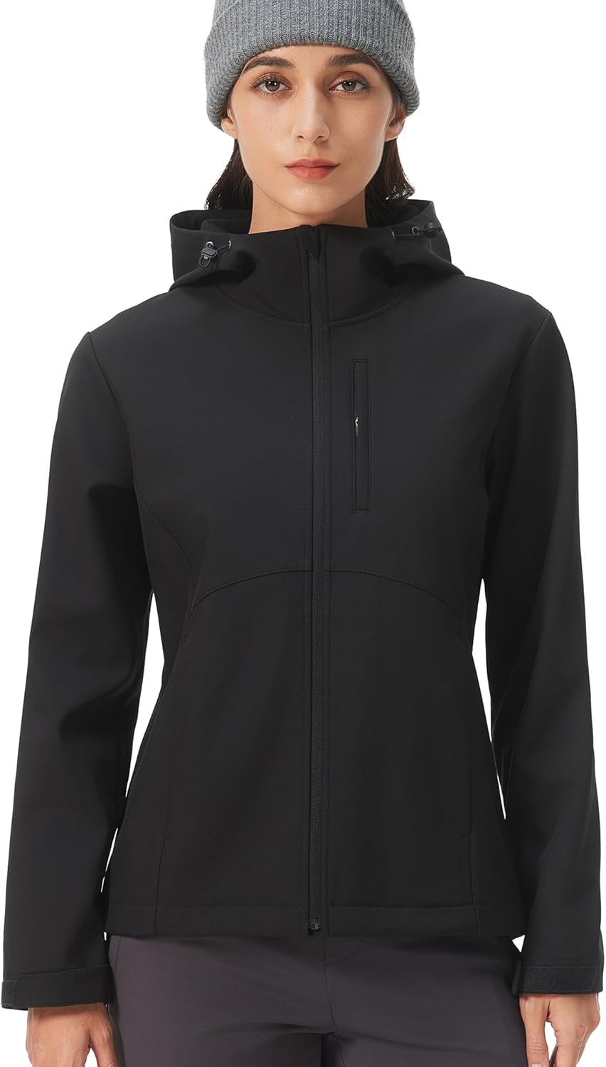 HOTSUIT Women's Softshell Fleece Lined Warm Windbreaker Jacket Light Hooded Water Resistant Rain Coat for Travel Daily