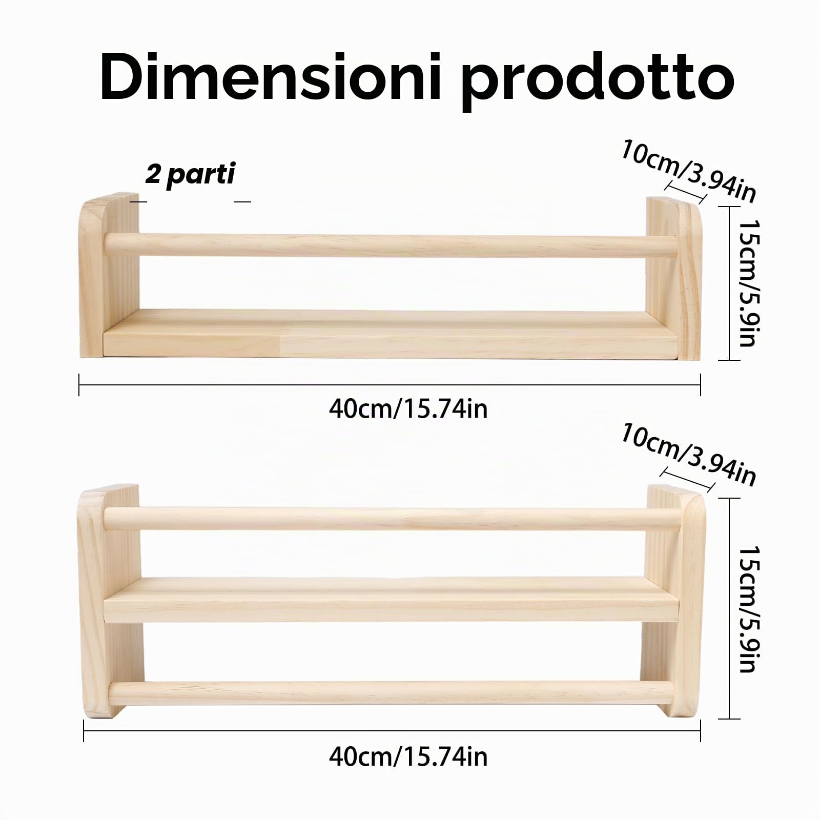 3 Pezzi 40cm Mensole da Parete in Legno per Libreria Salvaspazio | Scaffali da Parete in Legno, Mensola da Muro Set, Mensole Libri da Parete, per Camera da Letto Soggiorno Cucina Bagno
