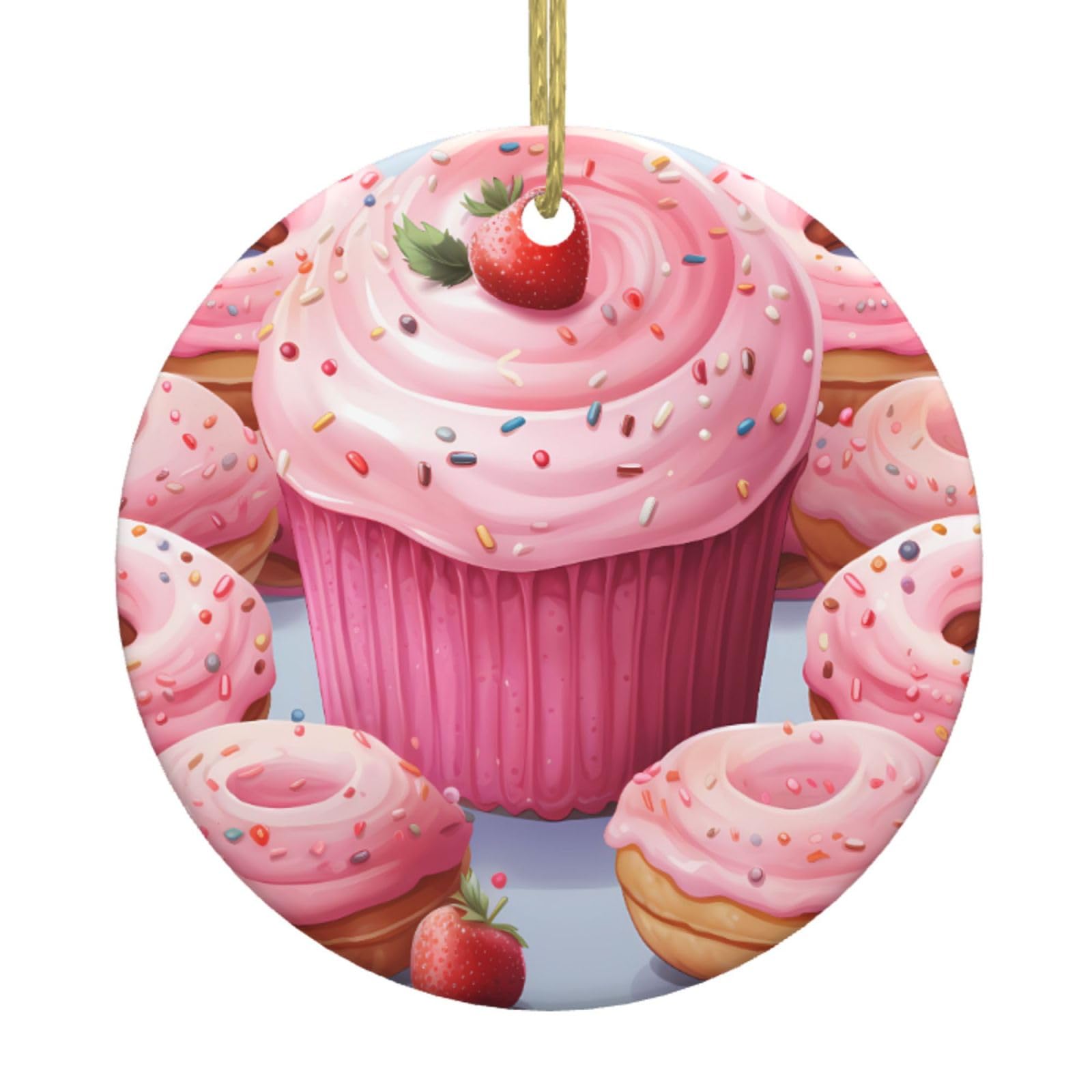 Fodpand Women's White Cupcake Christmas Ornaments 2025, Gift Exchange For Men, Collectible Ceramic Ornament Round Hanging Ornaments For Christmas Tree Decoration