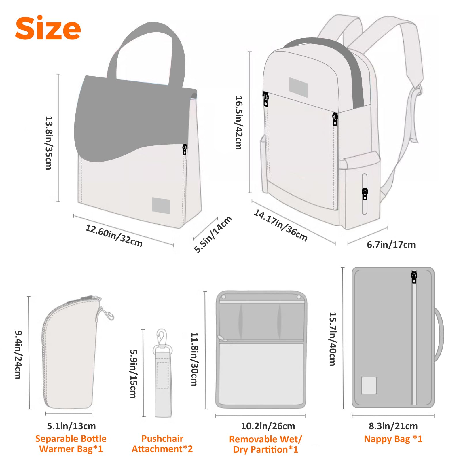 Gloppie 4-in-1-Wickeltasche, großes Fassungsvermögen 47 l – Rucksack (30 l) & abnehmbarer Schultergurt (17 l) mit Wickelunterlage und Kühltasche für Babyflasche, Mutterschaft für Mama, Papa