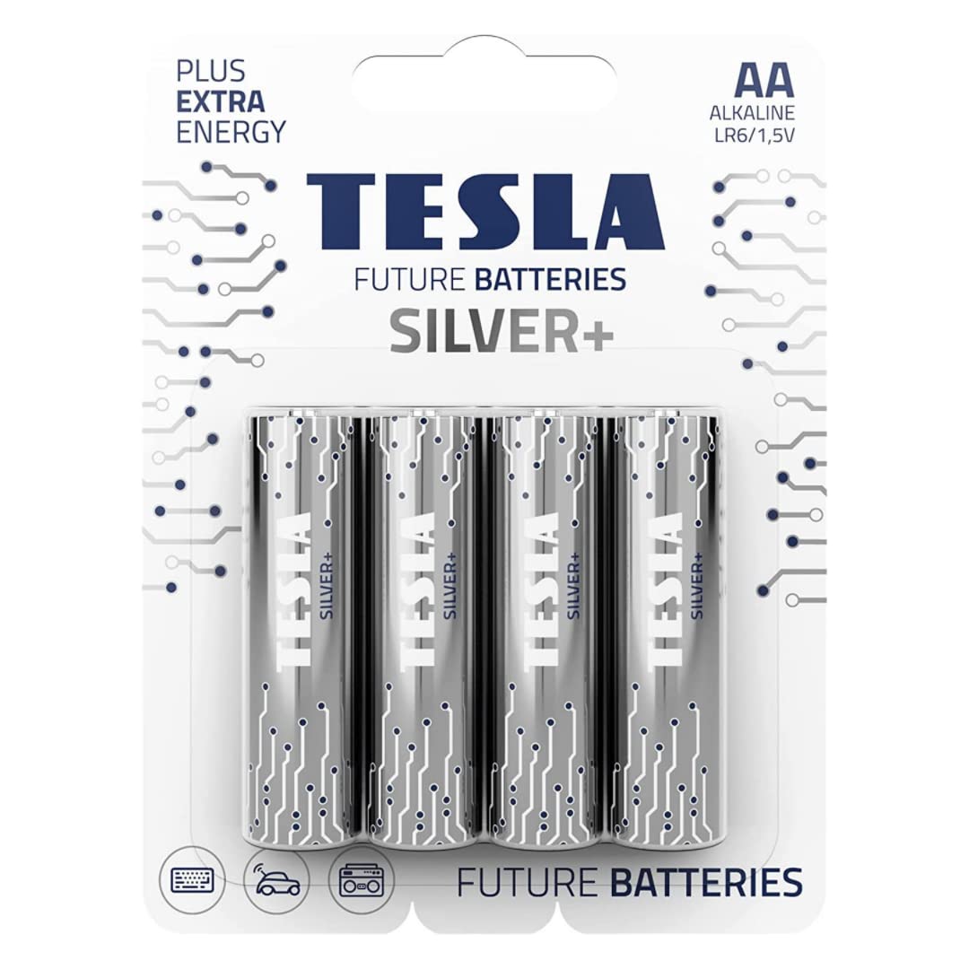 TESLA Silver Alkaline Battery AA (LR06, Pencil Battery, Blister) Pack of 4