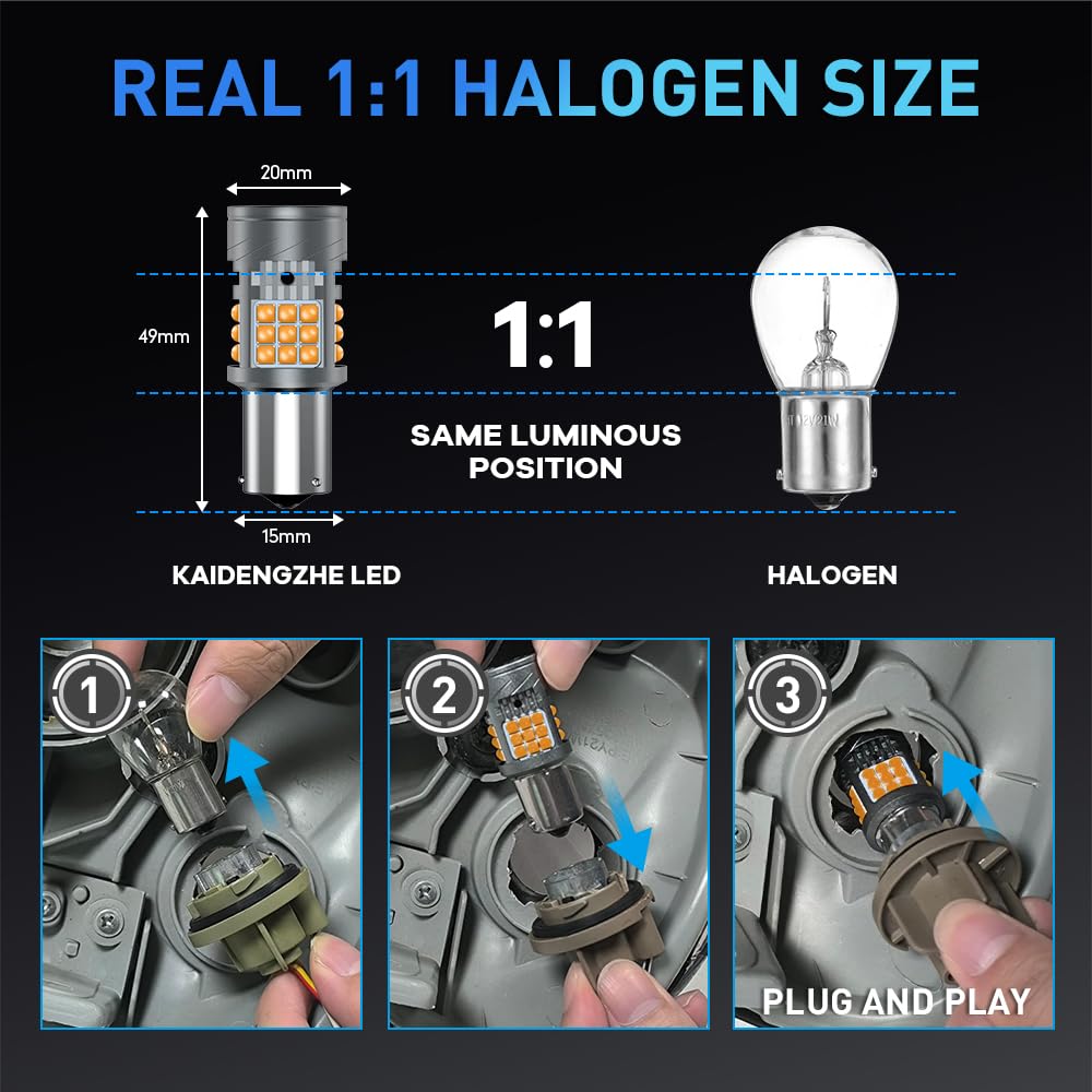 1156 BAU15S Lampadina LED con Ventola, Senza Errori CANBUS Anti Hyper Flash 600% di Luminosità 3000LM 28W Ambra 7507 1141 PY21W LED per Indicatori di Direzione Anteriori e Posteriori-3 PZ