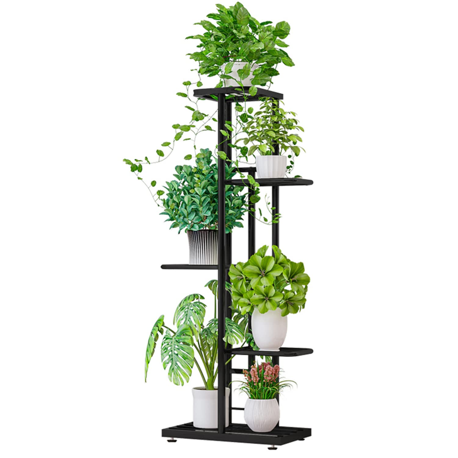TRIANGLEMetal Plant Stand Indoor Outdoor, Multiple Flower Planter Pot Holder Shelf Organizer Rack for Garden Balcony Patio Living Room (5 Tier - 6 Potted, Dark Grey)