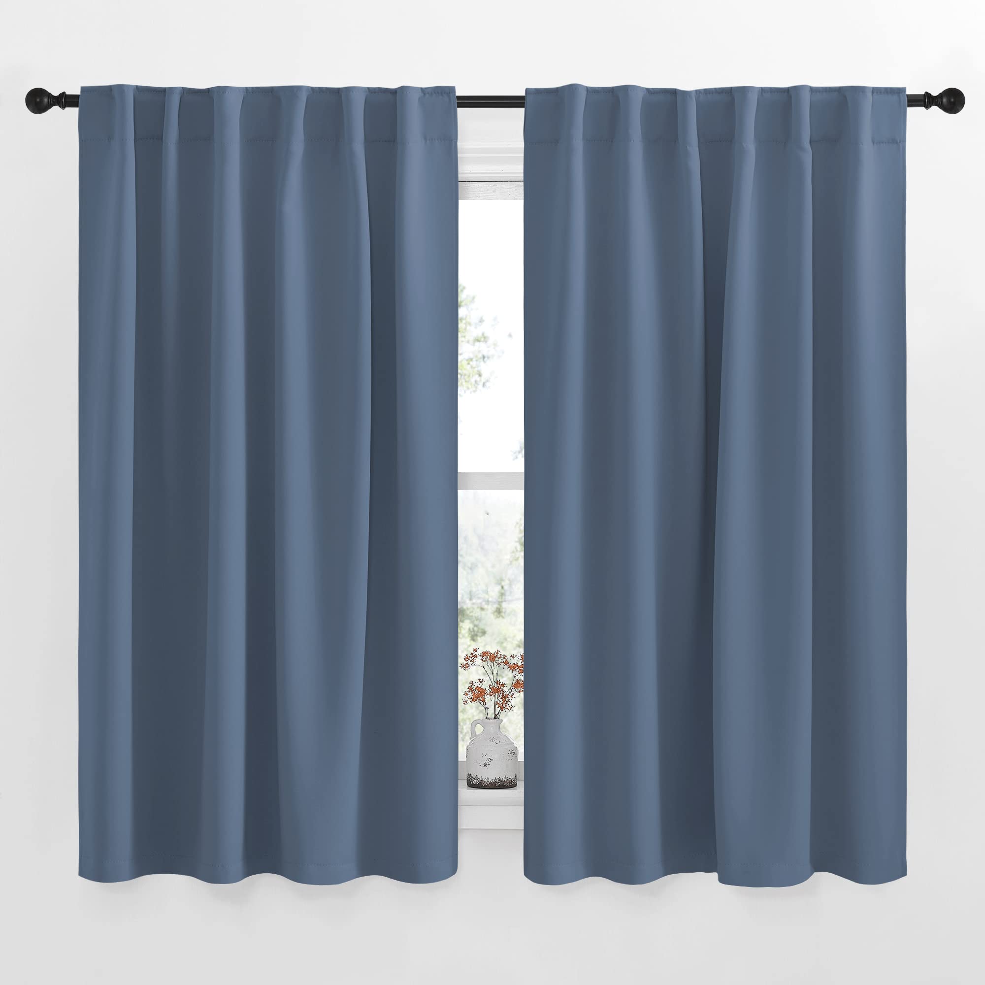 NICETOWN Kitchen Window Curtains, Blackout Curtains 54 inches Length for Cafe, Privacy Short Drapes(Stone Blue, 52" Wide Each Panel, Stone Blue)