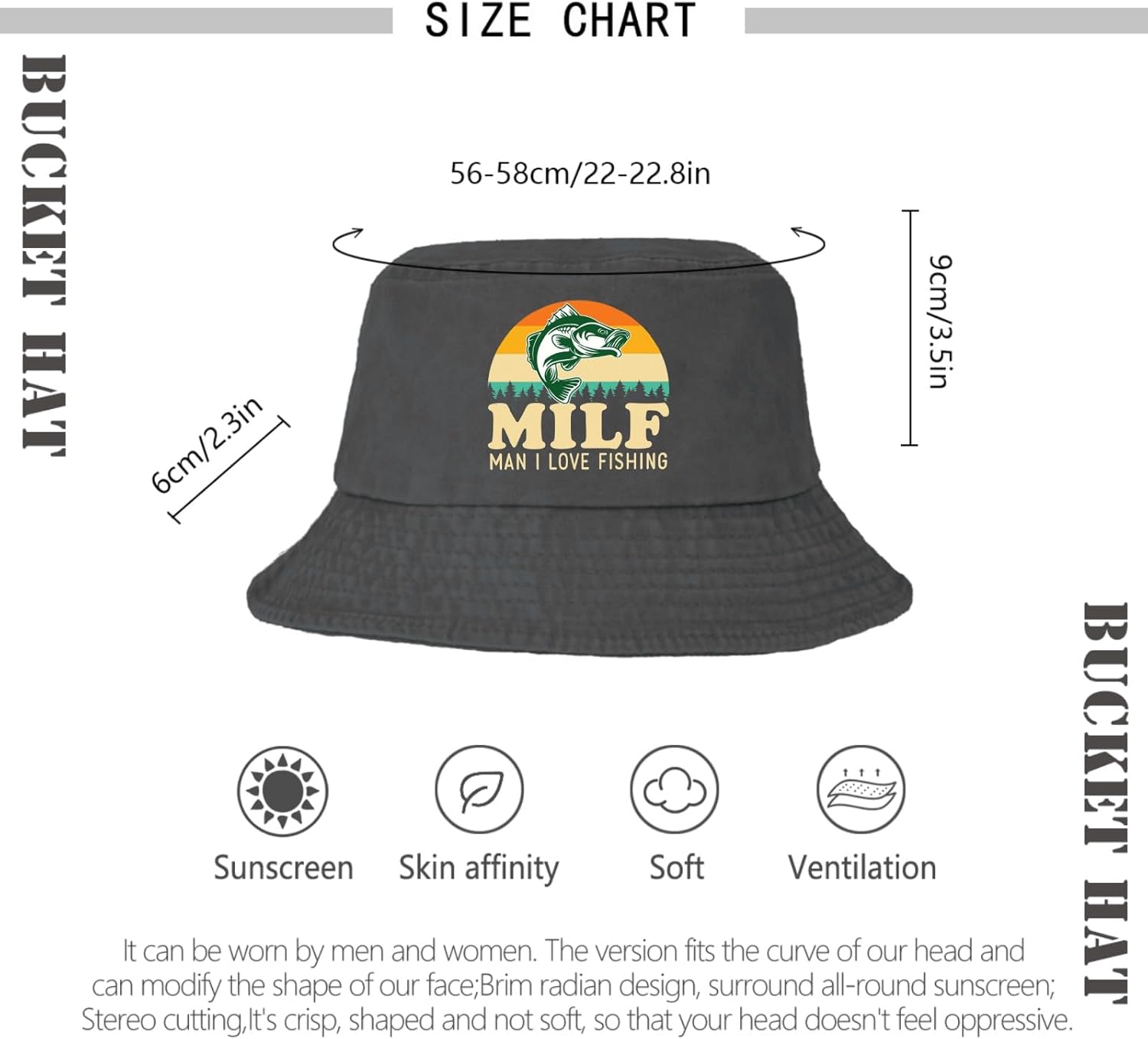 Milf Man I Love Fishing Hat Bucket Hat for Mens Denim Fishing Hat Funny Bucket Hat - Image 3