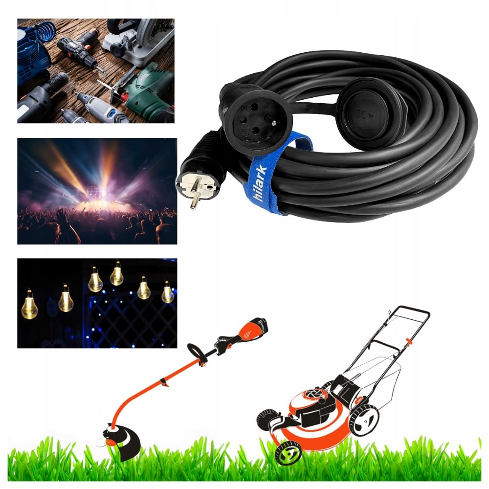 Hilark Cable Tech Rallonge en Caoutchouc de Chantier H07RN-F 3G1,5 30m