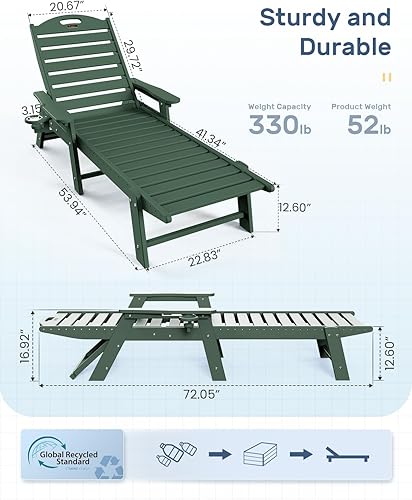 Miniatura 101 de Silla de Descanso para Exteriores, Silla de Descanso Chaise Lounge de Gran Tamaño con 5 Posiciones, HDPE, Silla de Descanso para Patio con Ruedas