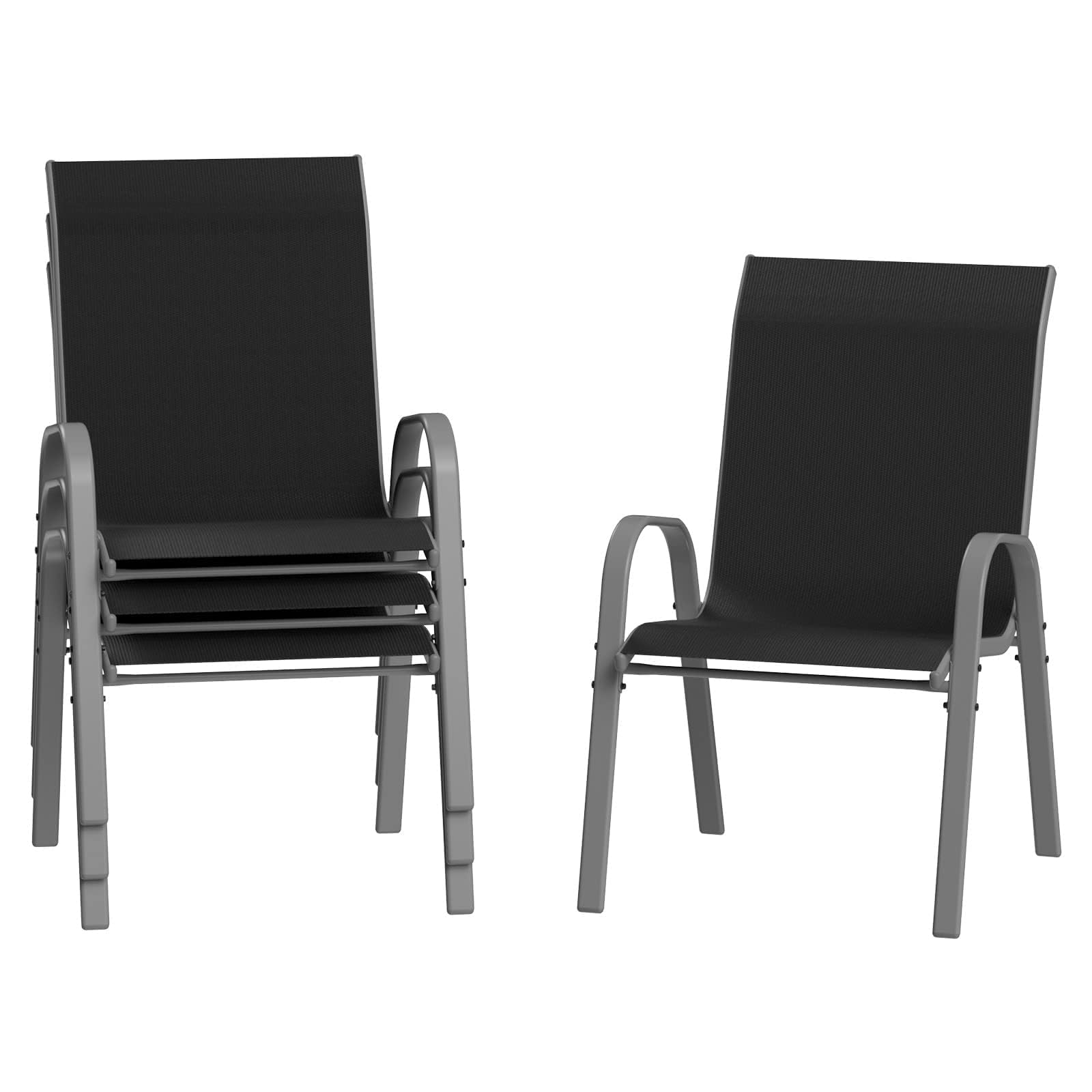 Amopatio Patio Chairs Set of 4, Outdoor Stackable Dining Chairs for All Weather, Breathable Garden Outdoor Furniture for Backyard Deck (Black)