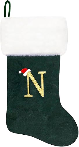 Miniatura 30 de Calcetines de Navidad bordados de 20 pulgadas con monograma, terciopelo rojo con puño de felpa blanca supersuave, adornos clásicos para decoración