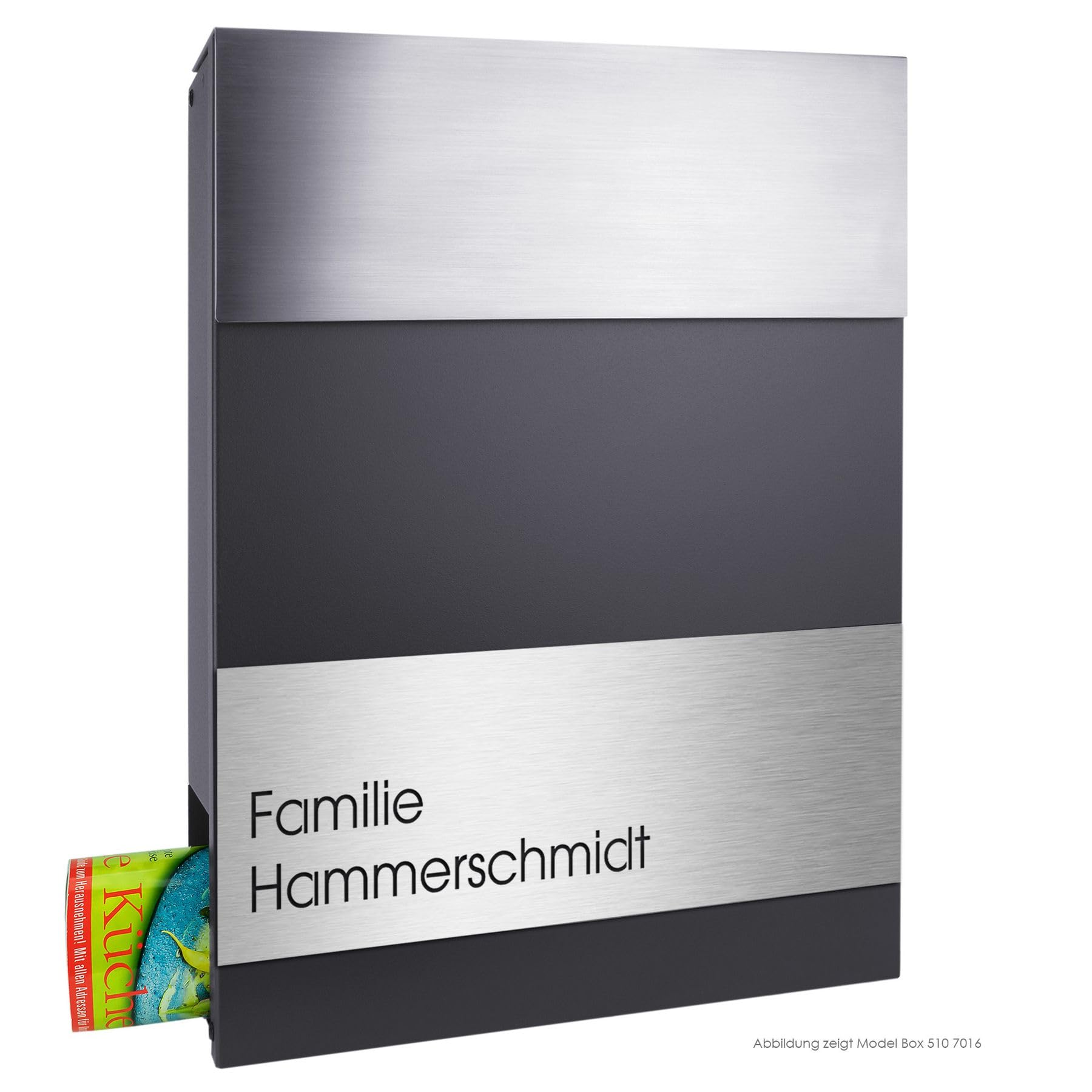 MOCAVI Stick 220 Edelstahl-Namensschild V4A graviert für Tür oder Briefkasten, groß, selbstklebend, modernes Design, passend für Box 500, 510, 570 und 580