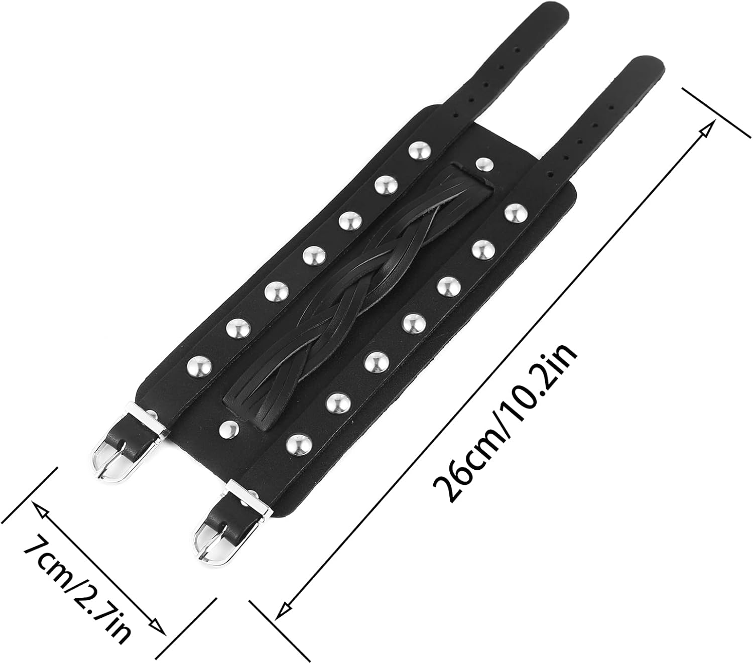 STWTR Men's Wide Cuff Wristband Punk Rock Motorbike Wide Belt Leather Bracelet - Image 2