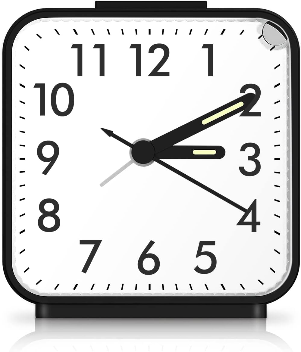 ORIA Silent Alarm Clock, Small Analog Quartz Clock, Battery Operated Desk Small Clock with